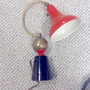 Italian made lamp red with white inside black base still works like new